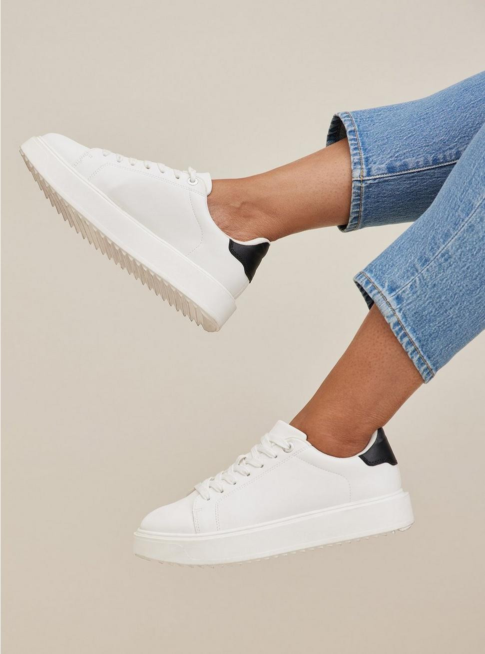 Chunky Lace-Up Sneaker - White & Black (WW) | Torrid (US & Canada)