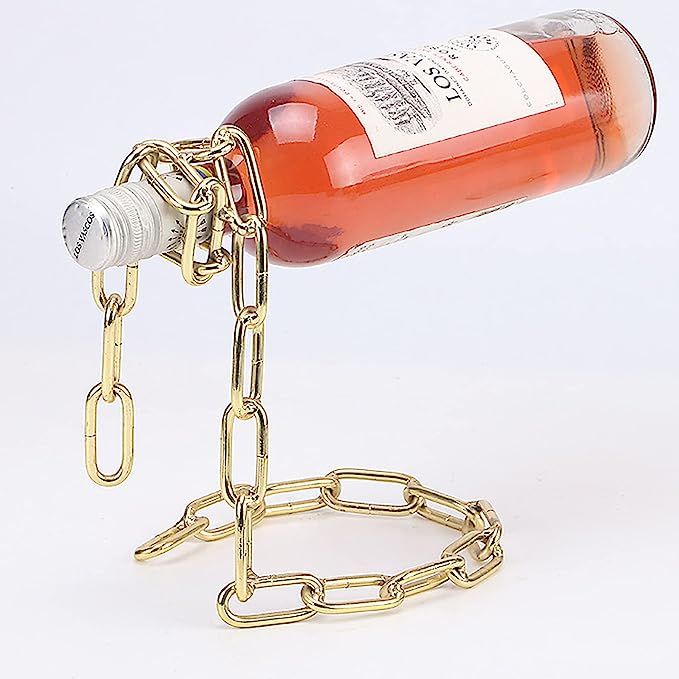 TBWHL Novelty Magic Wine Bottle Holder Floating Steel Link Chain Wine Bottle Rack/Holder - Holds ... | Amazon (US)