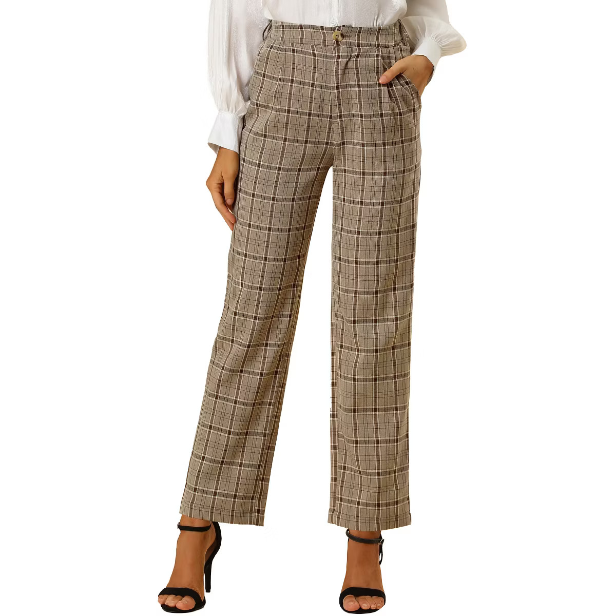 Allegra K Women's Plaid Elastic Waist Casual Work Office Long Trousers | Target