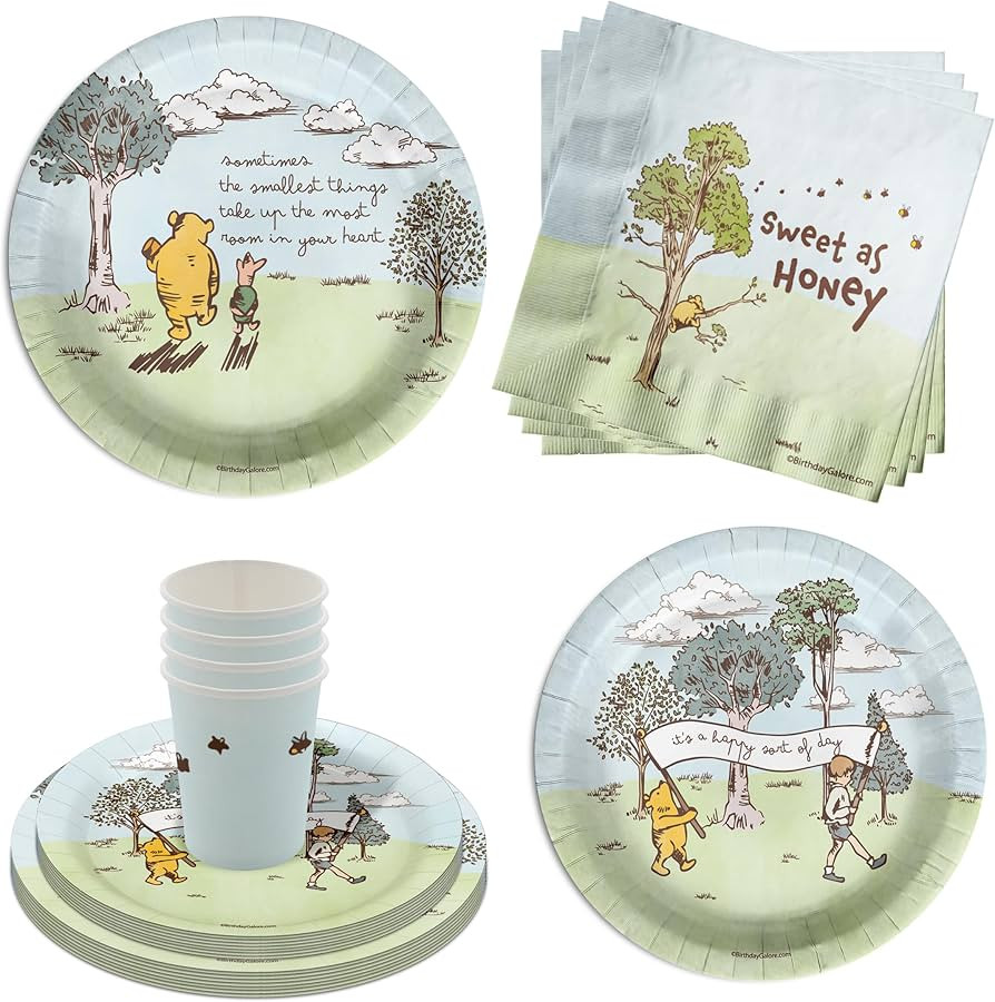 Pooh Bear Baby Shower Party Supplies - 64 Piece Summer Baby Shower Tableware Set Includes Large 9... | Amazon (US)