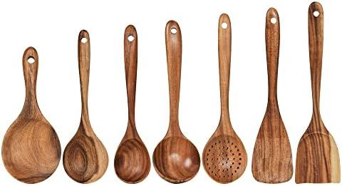 Wooden Spoons for Cooking, Nonstick Wood Kitchen Utensil Cooking Spoons, Natural Teak Kitchen Utensi | Amazon (US)