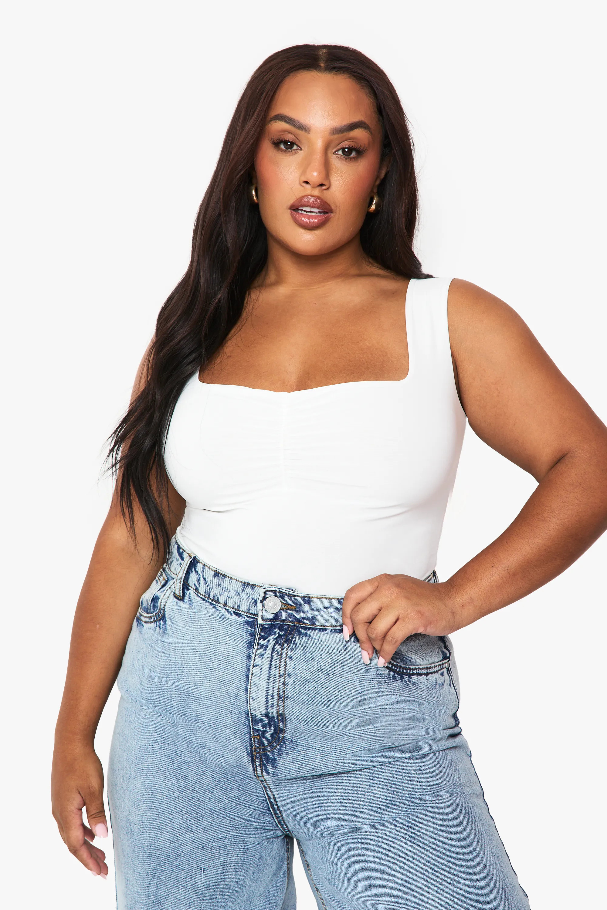 Plus Double Layer Ruched Front Bodysuit | boohoo (US & Canada)