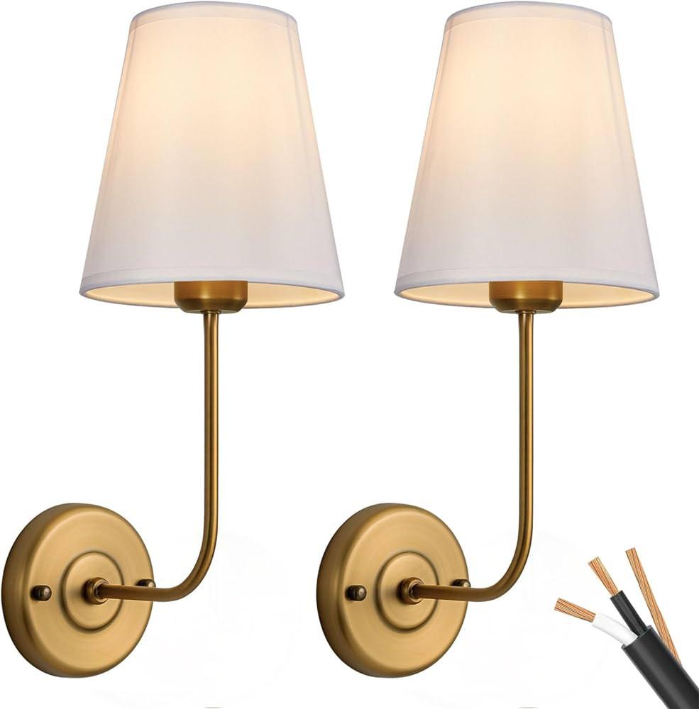 Passica Wall Sconces Set of 2, Antique Brass with White Handmade Woven Shade, Indoor Decorative L... | Amazon (US)
