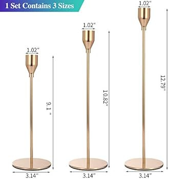 Anndason Set of 3 Gold Candlestick Holders Gold Candle Holder Taper Candle Holders Candle Holders... | Amazon (US)
