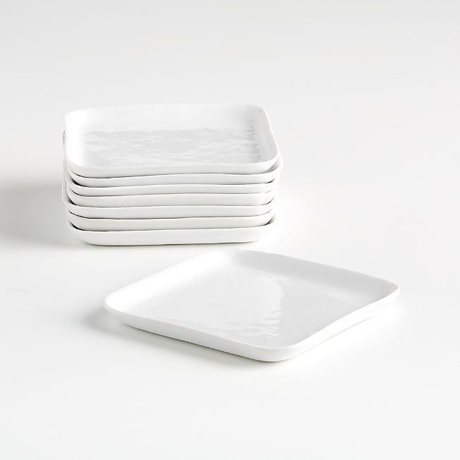 Mercer White Square Ceramic Appetizer Plates, Set of 8 + Reviews | Crate & Barrel | Crate & Barrel