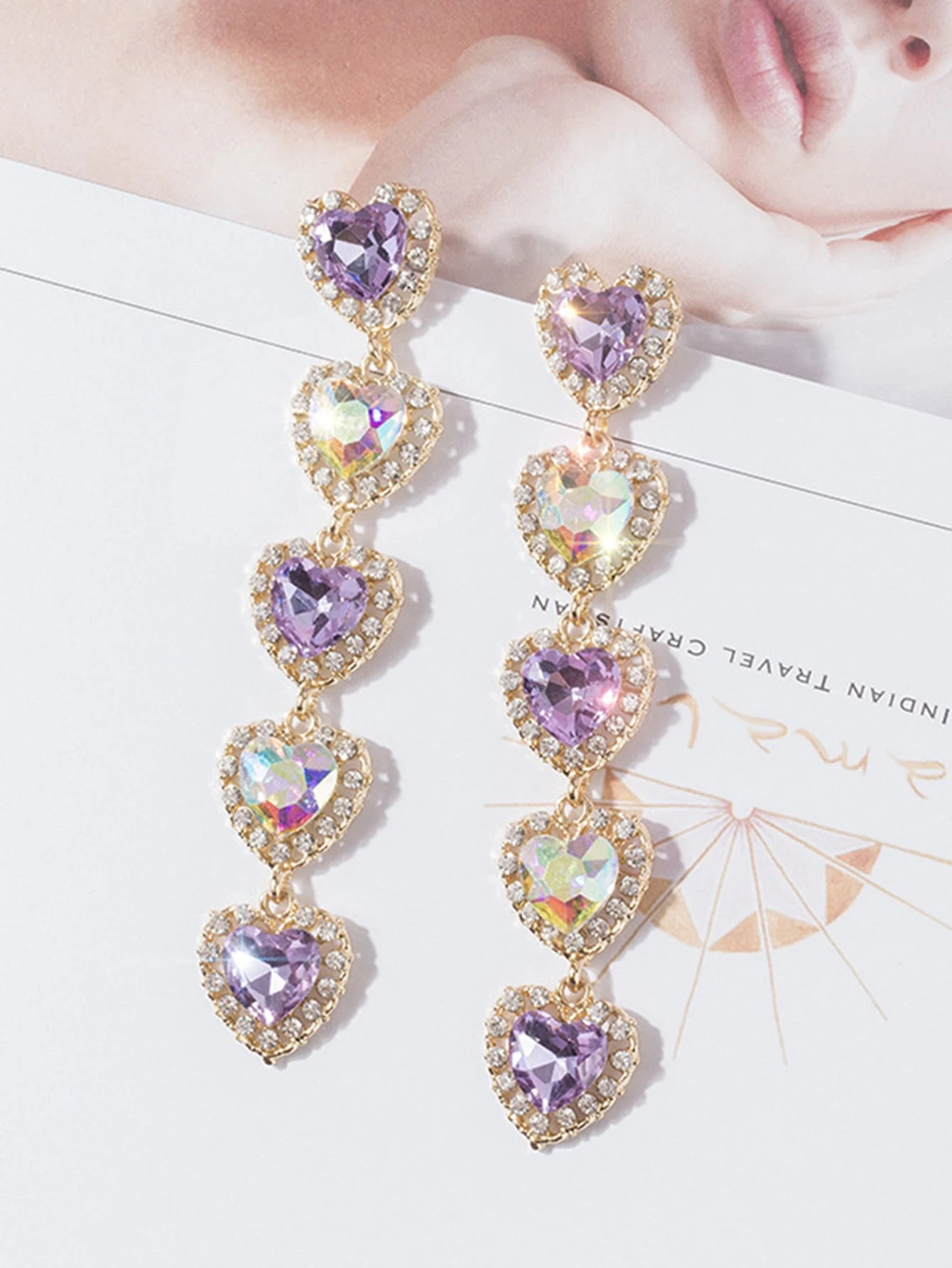 1pair Crystal & Rhinestone Decor Heart Shaped Drop Earrings | SHEIN