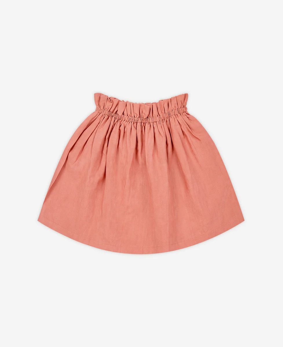 Cotton Linen Shirred Skirt - Coral Pink | Petite Revery