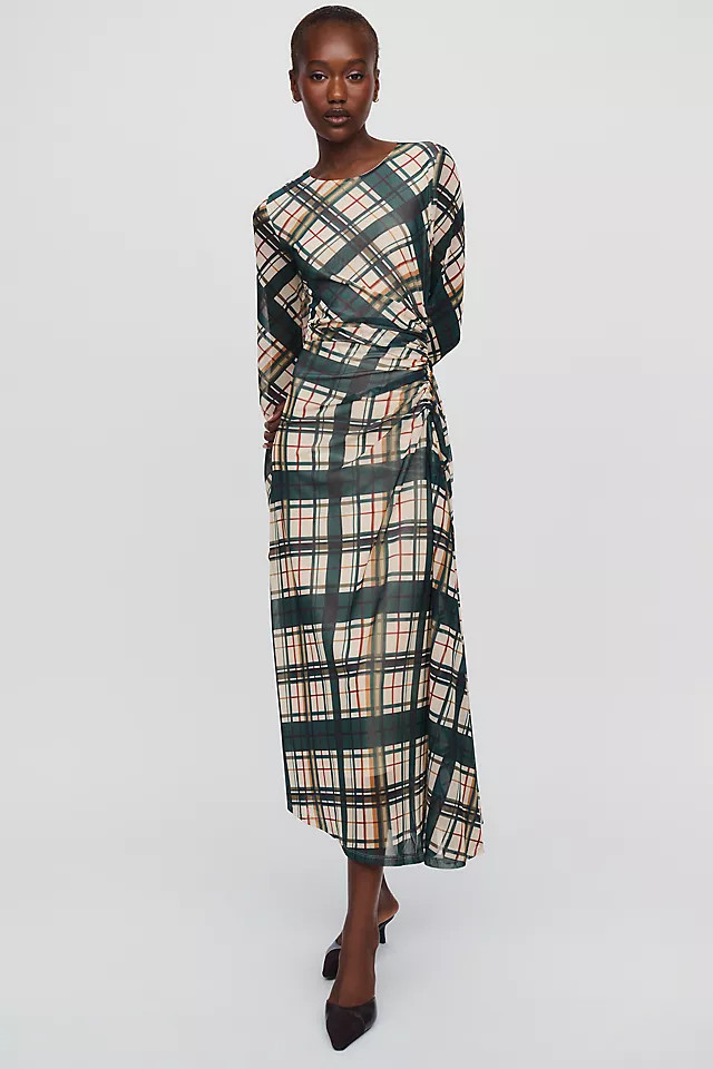 @merricksart x By Anthropologie Ruched Mesh Midi Dress | Anthropologie (US)