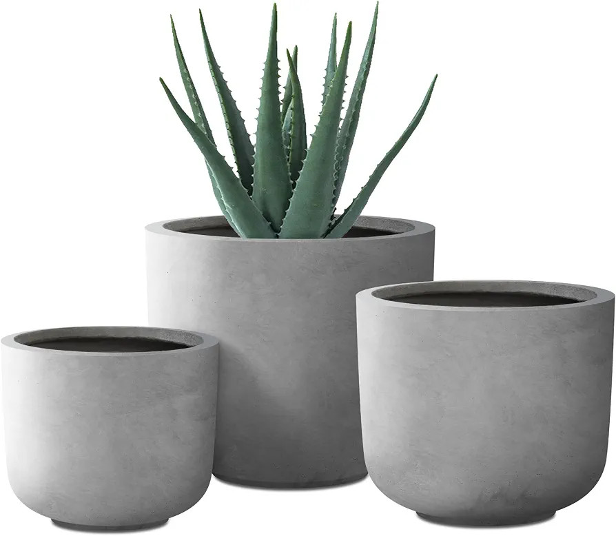 Kante 13",11",9" Dia Natural Concrete Round Planters (Set of 3), Outdoor Indoor Modern Planter Po... | Amazon (US)