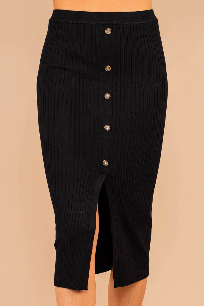 In The Moment Black Ribbed Midi Skirt | The Mint Julep Boutique