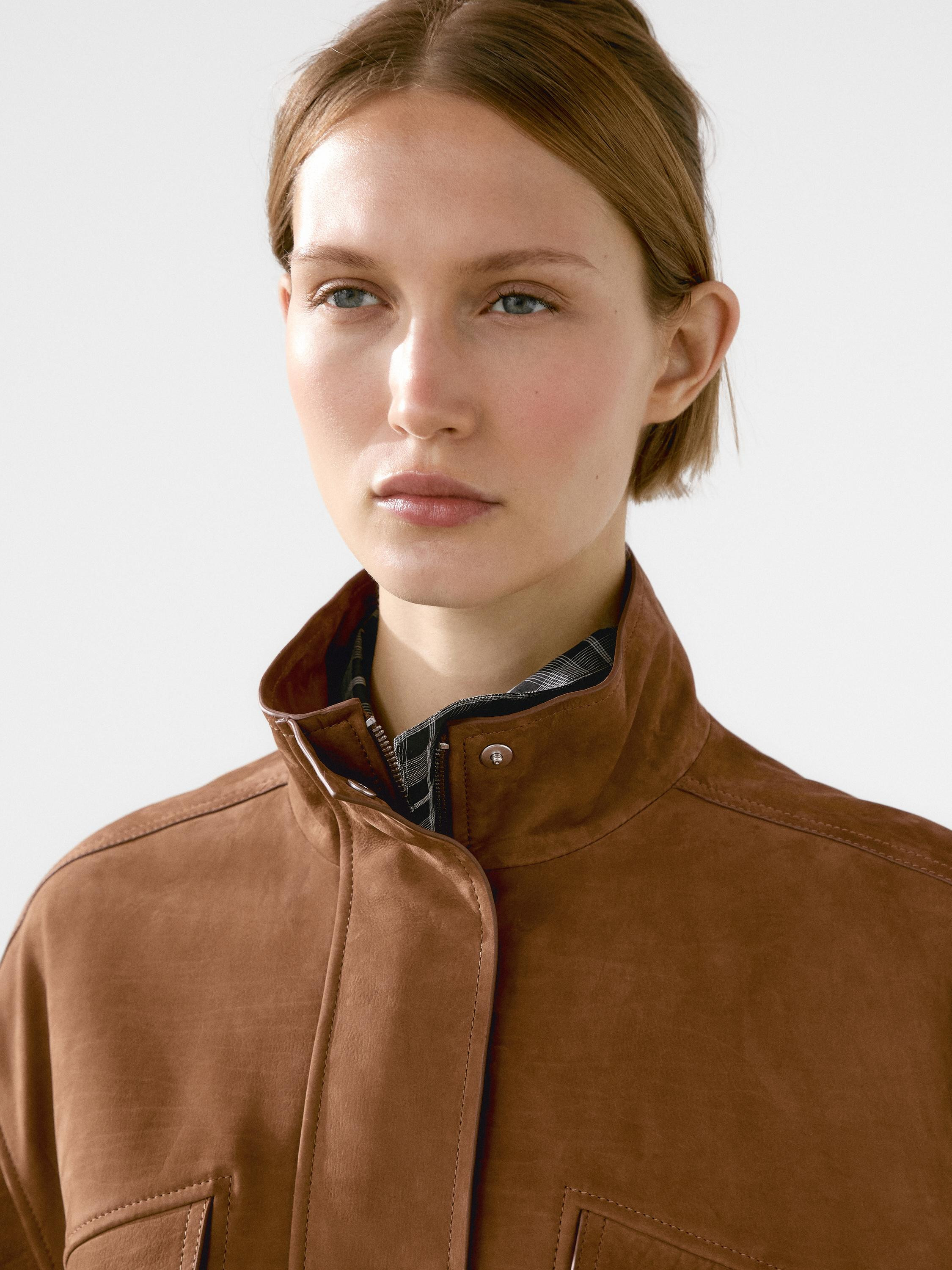 Nubuck suede leather bomber jacket | Massimo Dutti US