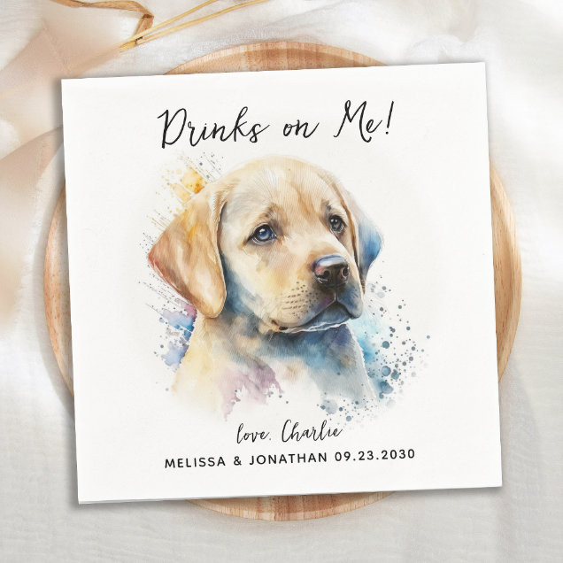 Drinks on Me Cute Fun Photo Modern Dog Wedding Napkins | Zazzle | Zazzle