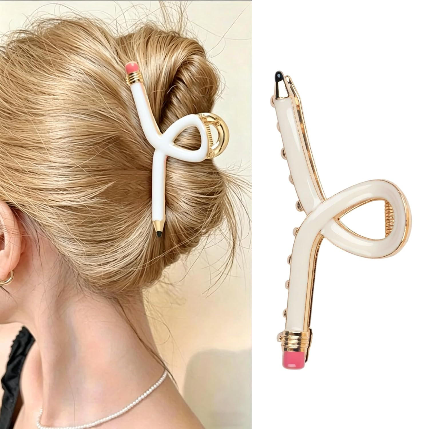 White Pencil Hair Clips for Women and Girls Funny Teacher Hair Claw Clips Back To School Funny Jaw Barrettes Hair Accessories for Teachers Appreaction Present | Amazon (US)