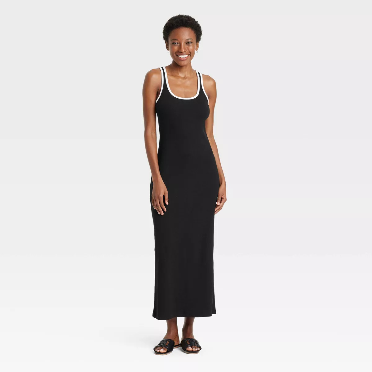 Women's Knit Midi Tank Dress - A New Day™ Black/White L: Cotton Modal Blend, Sleeveless Pullove... | Target