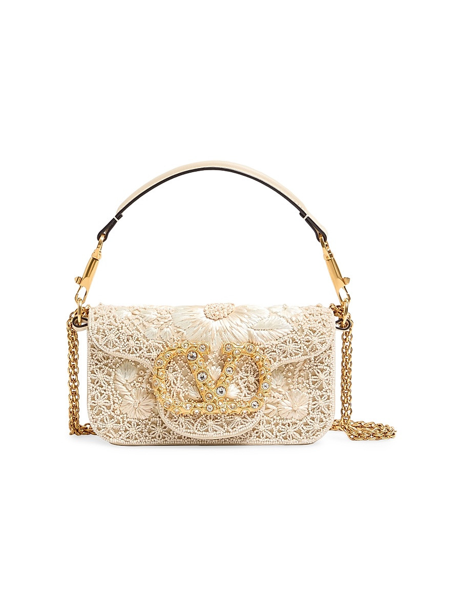 Women's Locò Small Embroidered Shoulder Bag with Jewel Logo - Butter | Saks Fifth Avenue