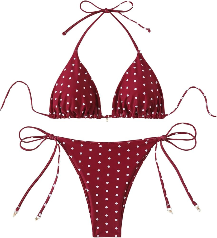SOLY HUX Women's Polka Dots Print Bathing Suit Halter Triangle Tie Side Bikini Sets Two Piece Swi... | Amazon (US)