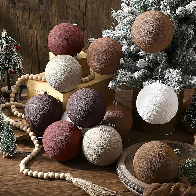 12 Pcs 4 Inch Neutral Textured Christmas Ball Ornament 4 Inch Vintage Burgundy Cream Brown Plasti... | Amazon (US)