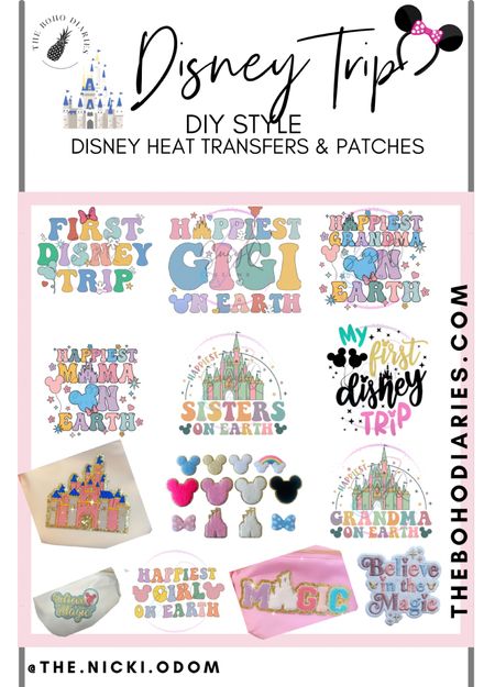 Disney World Vacation style and DIY Disney fashion. I found these HTV transfers and patches that are irresistibly cute! I ordered these and can’t wait to make all the making shirts for our Disney trip! #DIYStyle #ironon #doityourself #heattransfer #WaltDisneyWorld #Disney #MagicKingdom

#LTKmidsize #LTKtravel #LTKstyletip