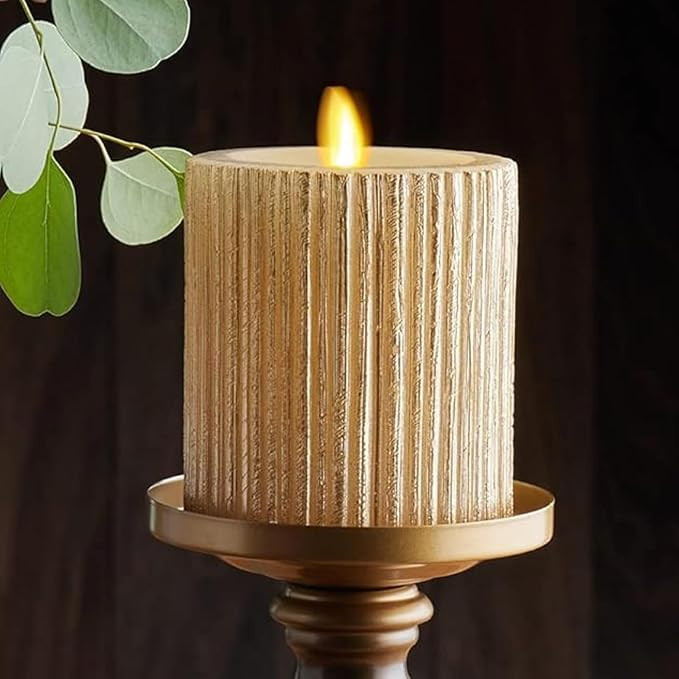 Luminara Metallic Embossed Pillar, Champagne Flameless LED Candle 3.25" x 4.5", Battery Operated ... | Amazon (US)