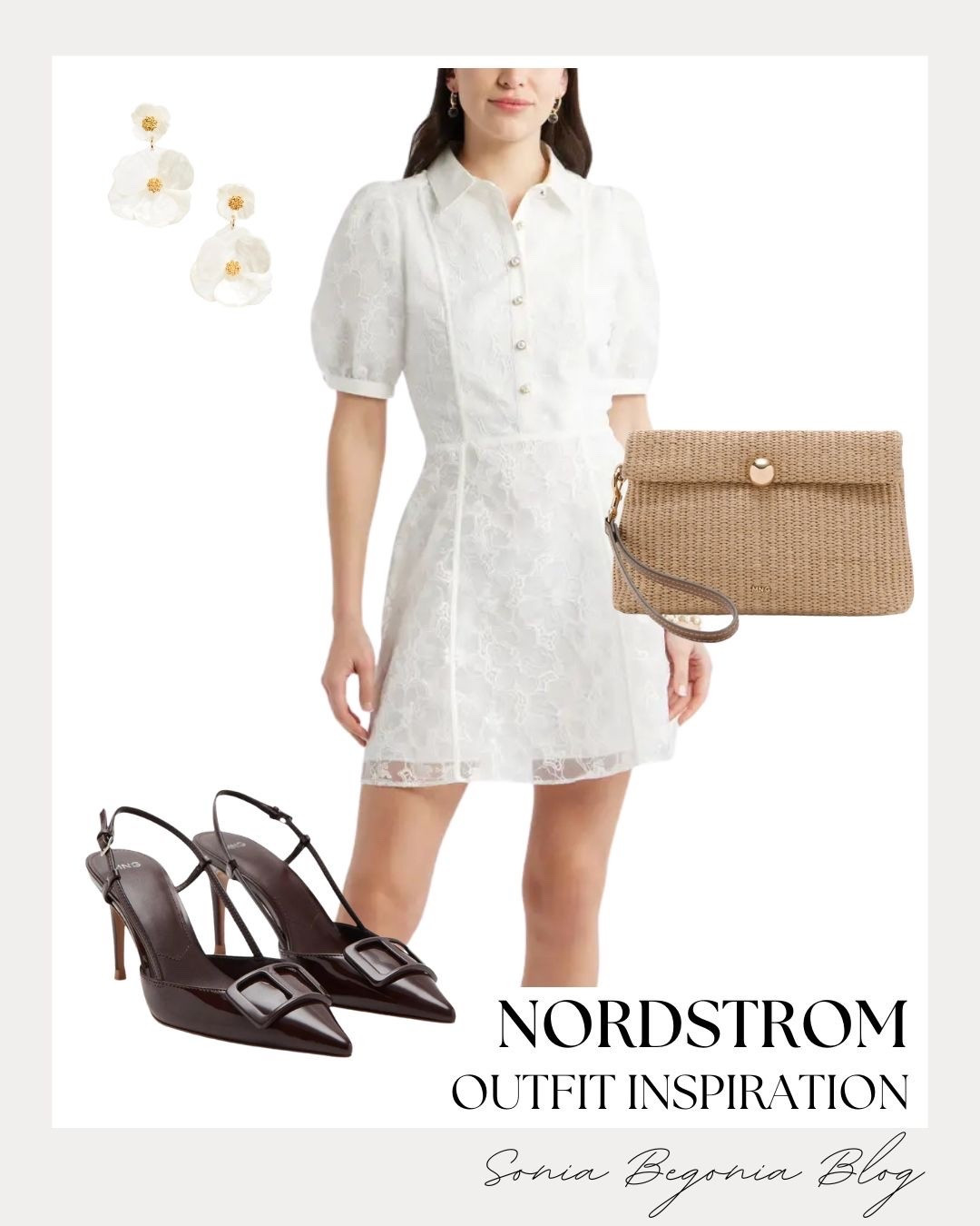 Obsessed with this chic look from Nordstrom! I styled this stunning white lace dress with rich brown slingback heels, a woven straw clutch, and statement floral earrings for the ultimate classy vibe. 🤍👜

It is perfect for brunch, bridal events, or a summer date night. Shop the full outfit details now!

#nordstrom #summerstyle #whitedress #ltkunder100 #chicootd

#LTKootd #LTKSeasonal