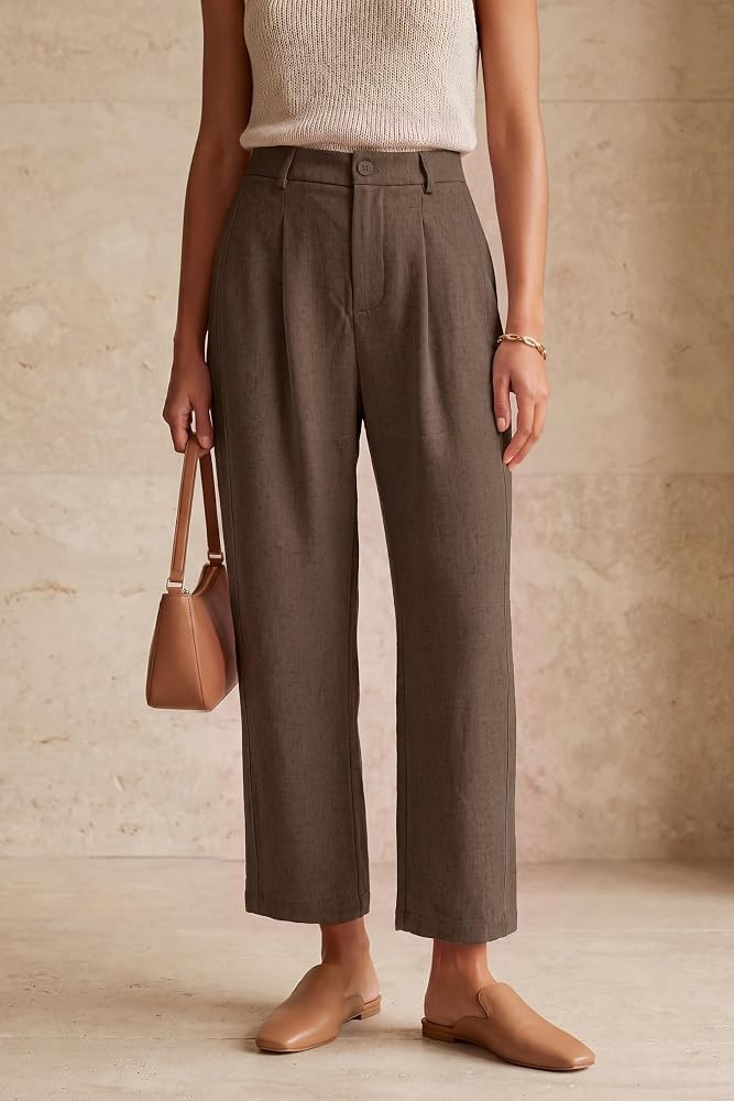Arach&Cloz Women's Linen Blend Ankle Pants Fall Business Casual Trousers | Amazon (US)