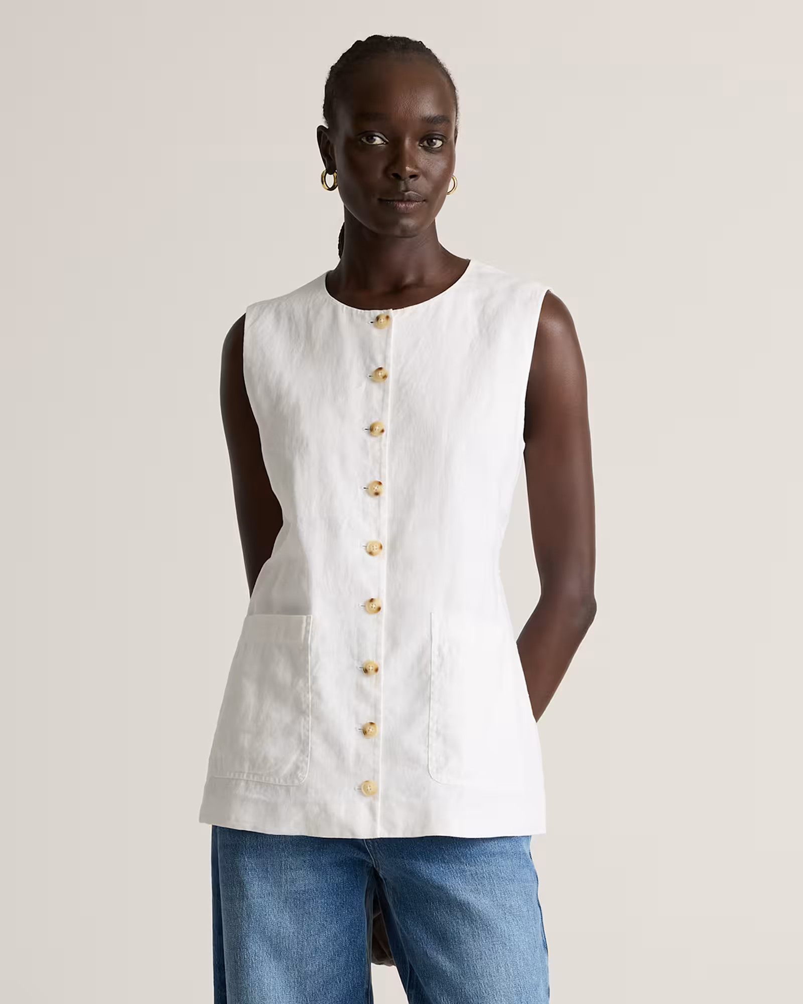 100% European Linen Longline Vest | Quince