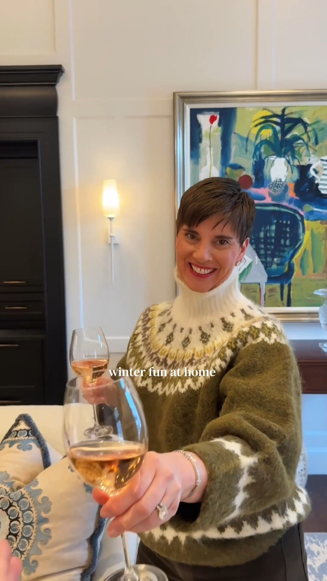 Winter fun at home! Ladies cocktails and appetizers! Linking Ann’s sweater because it’s so chic! 