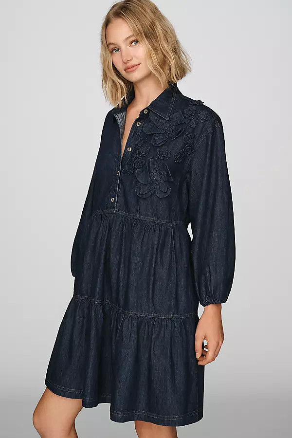 Bettina 100% Cotton Denim Tiered Mini Shirtdress | Anthropologie (US)