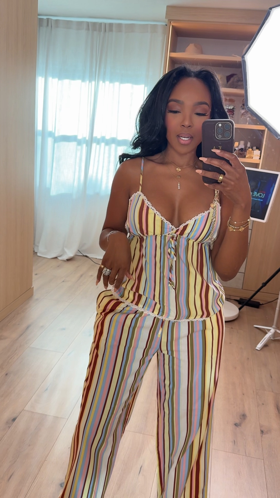 Scroll to shop this colorful striped two-piece set that instantly gives vacation energy. The lightweight cami top with lace trim and matching wide-leg pants create an effortless, breezy look that feels relaxed but still put together.

Perfect for vacation outfits, resort wear, beach days, summer brunch, and warm-weather travel.

5'4" | 138 lbs | 34D bust | 27" waist | 40" hips

#LTKootd #LTKvlog #LTKSpringSale