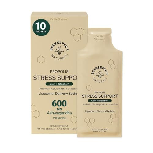 Ashwagandha Liposomal Stress Support by Beekeeper's Naturals, 600mg with Propolis, L-Theanine, Anti-Stress Support for Calm & Relaxation, 10ct | Amazon (US)