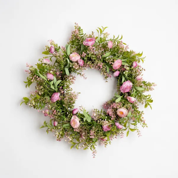 Artificial Pink Rannunculus Wreath | Dunelm