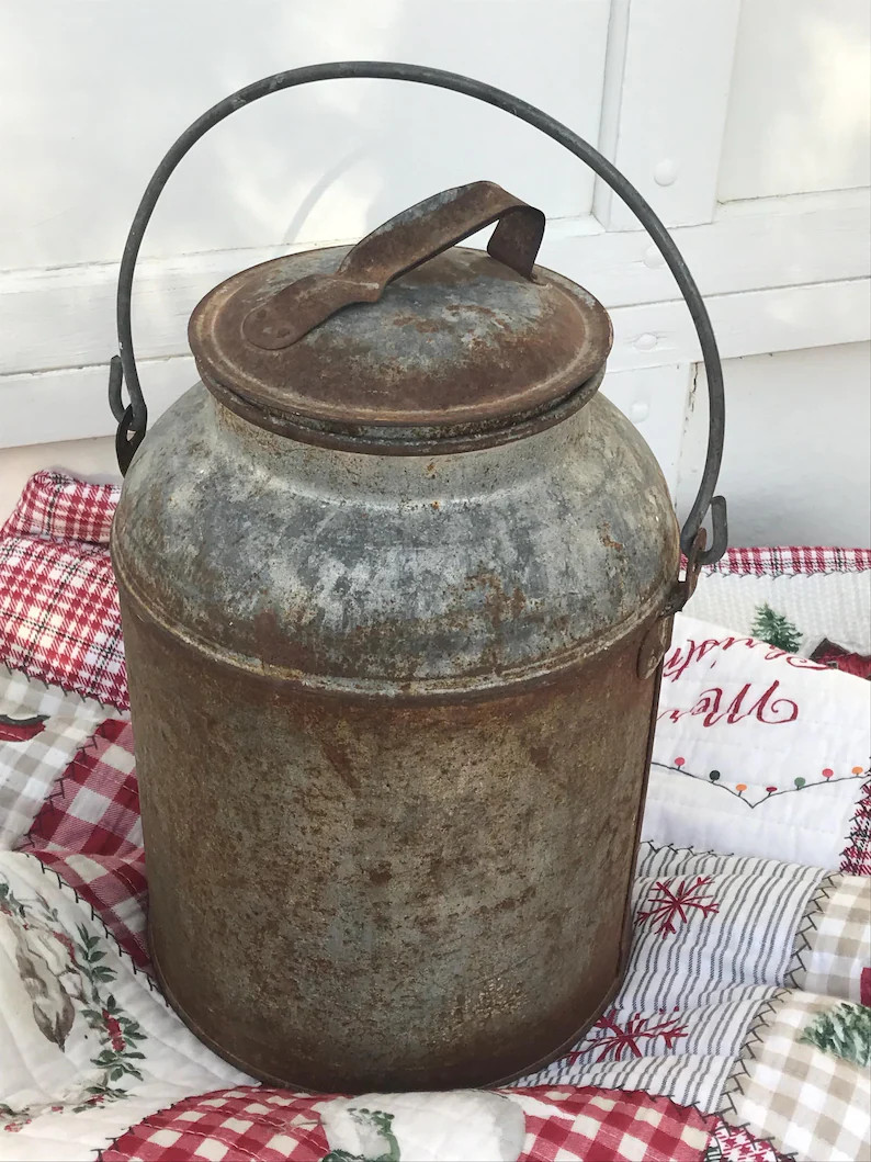 Farmhouse rustic Milk Can decor Cream Can with bale front porch | Etsy (Global)