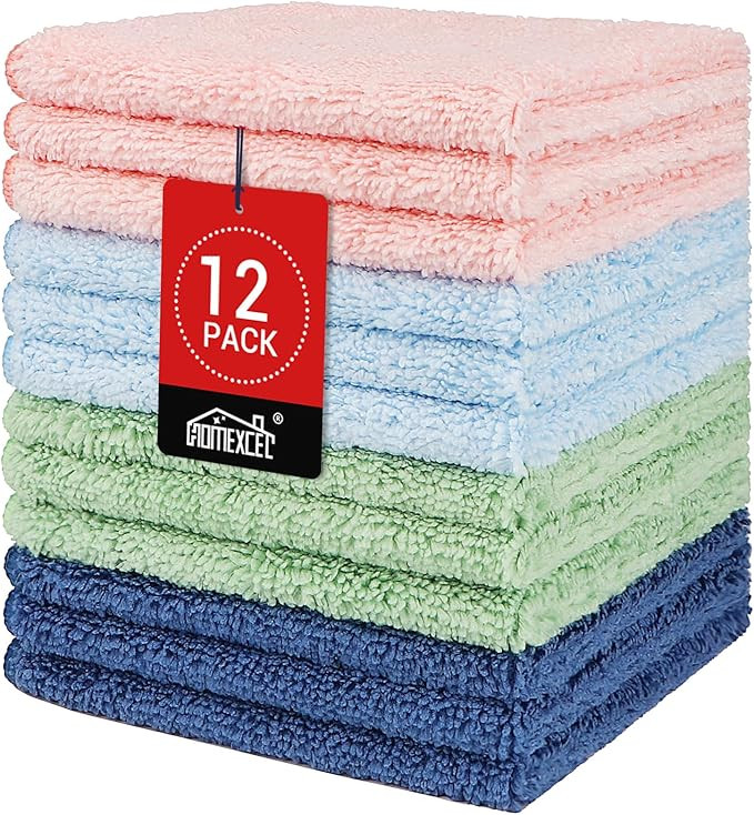 HOMEXCEL Microfiber Washcloths 12 Pack, Highly Absorbent and Soft Face Towel, Multi-Purpose Wash ... | Amazon (US)