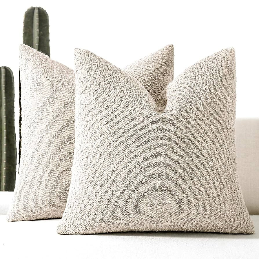 Boucle Decorative Throw Pillow Covers for Couch Set of 2, 22x22 inches, Beige | Amazon (US)