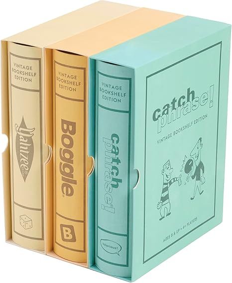 WS Game Company Boggle, Catch Phrase, and Yahtzee Vintage Board Game Bookshelf Collection | Amazon (US)