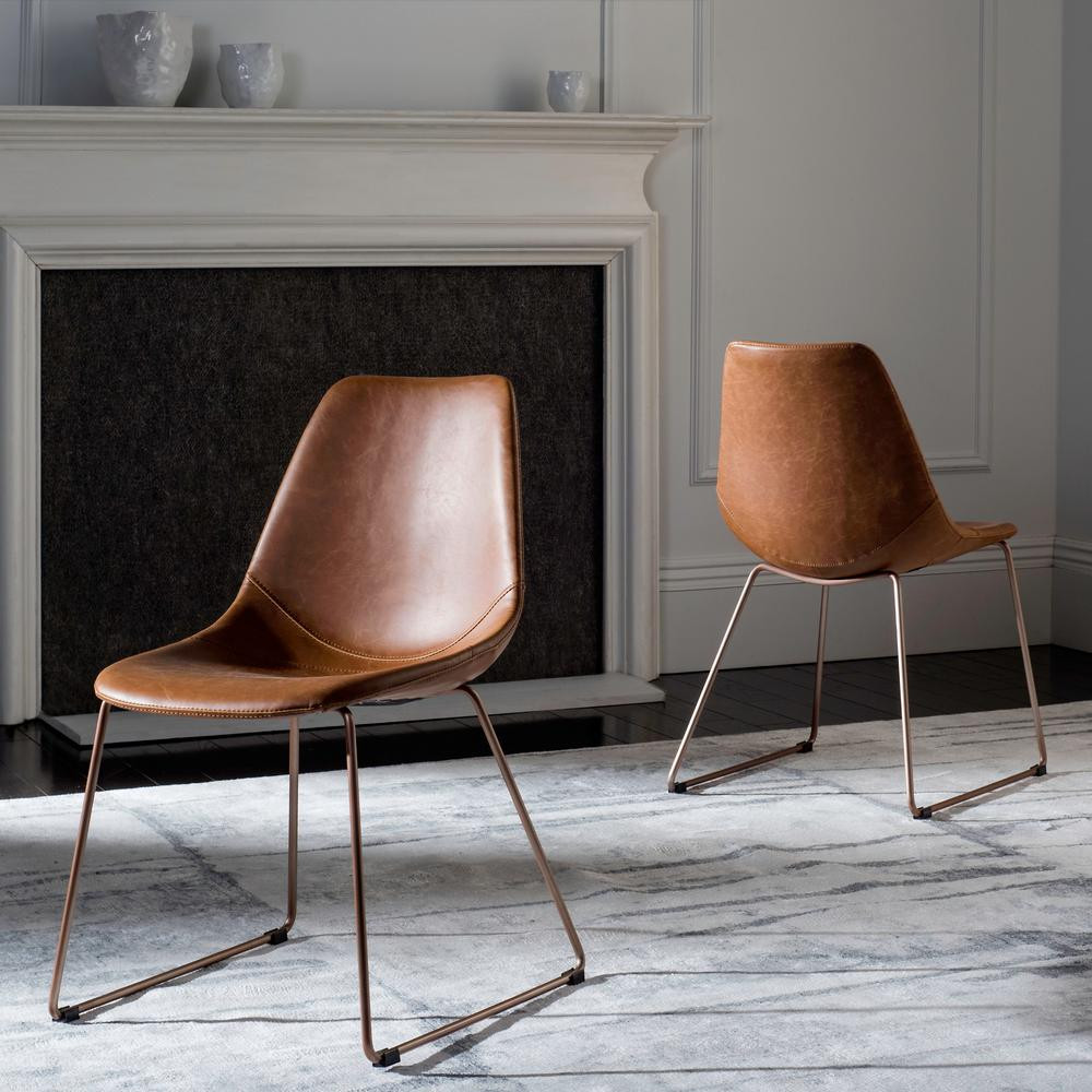 Dorian Light Brown/Copper Leather Dining Chair (Set of 2) | The Home Depot
