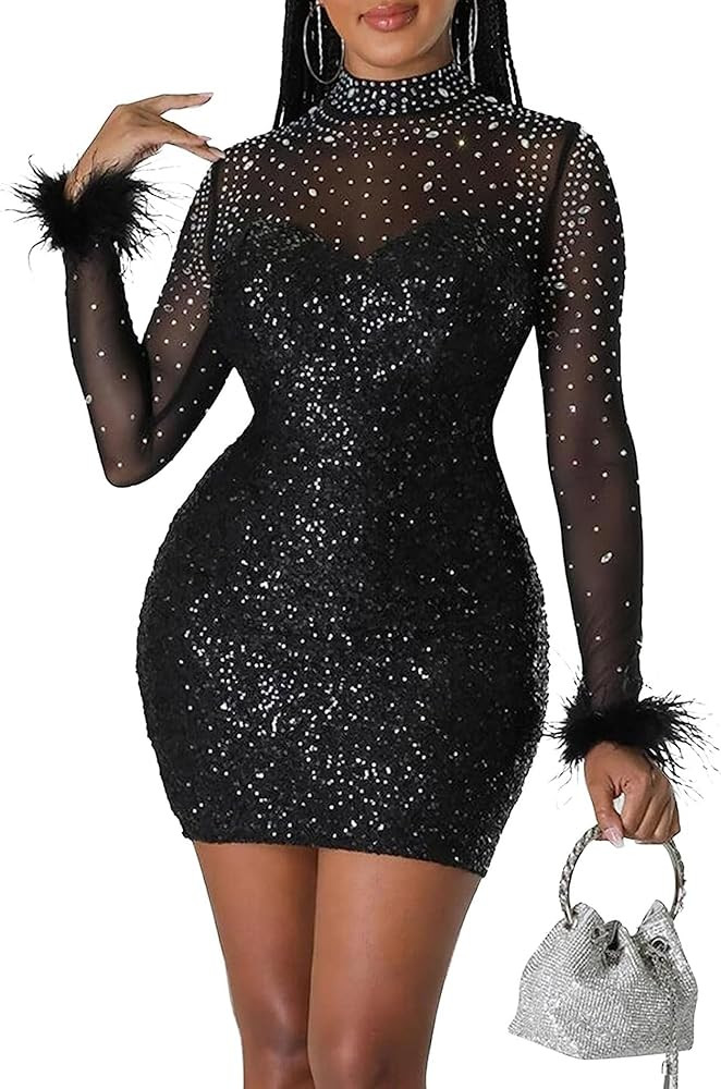 chicyes Womens Sparkly Sequin Rhinestone Bodycon Sexy Party Club Night Evening Cocktail Dresses | Amazon (US)