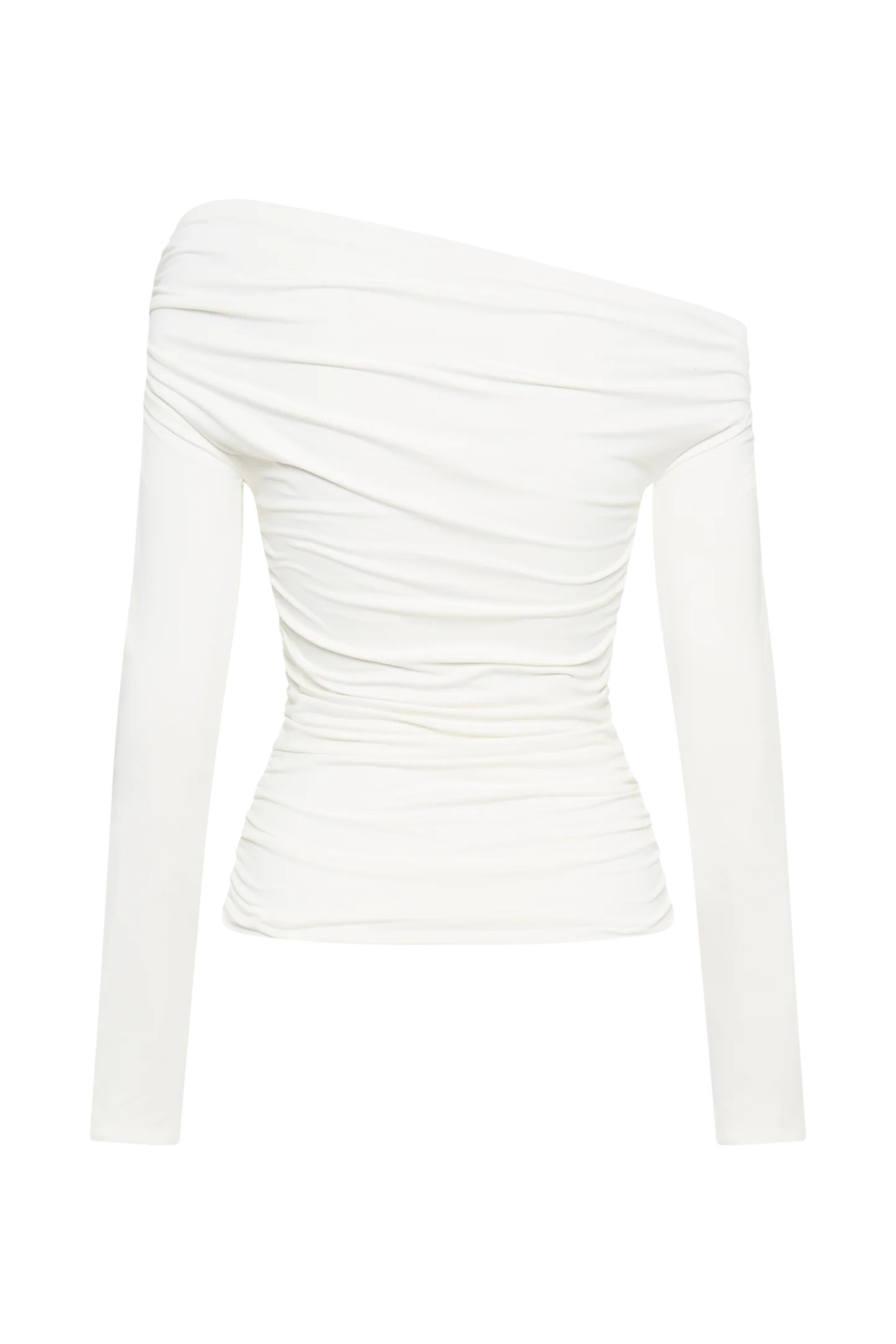 Long Sleeve Recycled Nylon Ruched Top - White | MESHKI US
