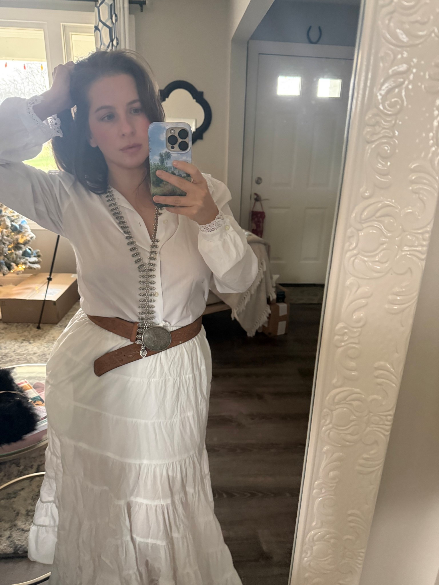 Belt and necklace are vintage but I linked some similar options from Etsy!