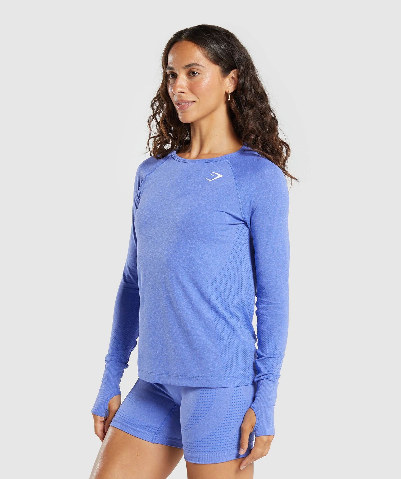 Gymshark Vital Seamless Light Long Sleeve Top - Lift Blue/ Marl | Gymshark US