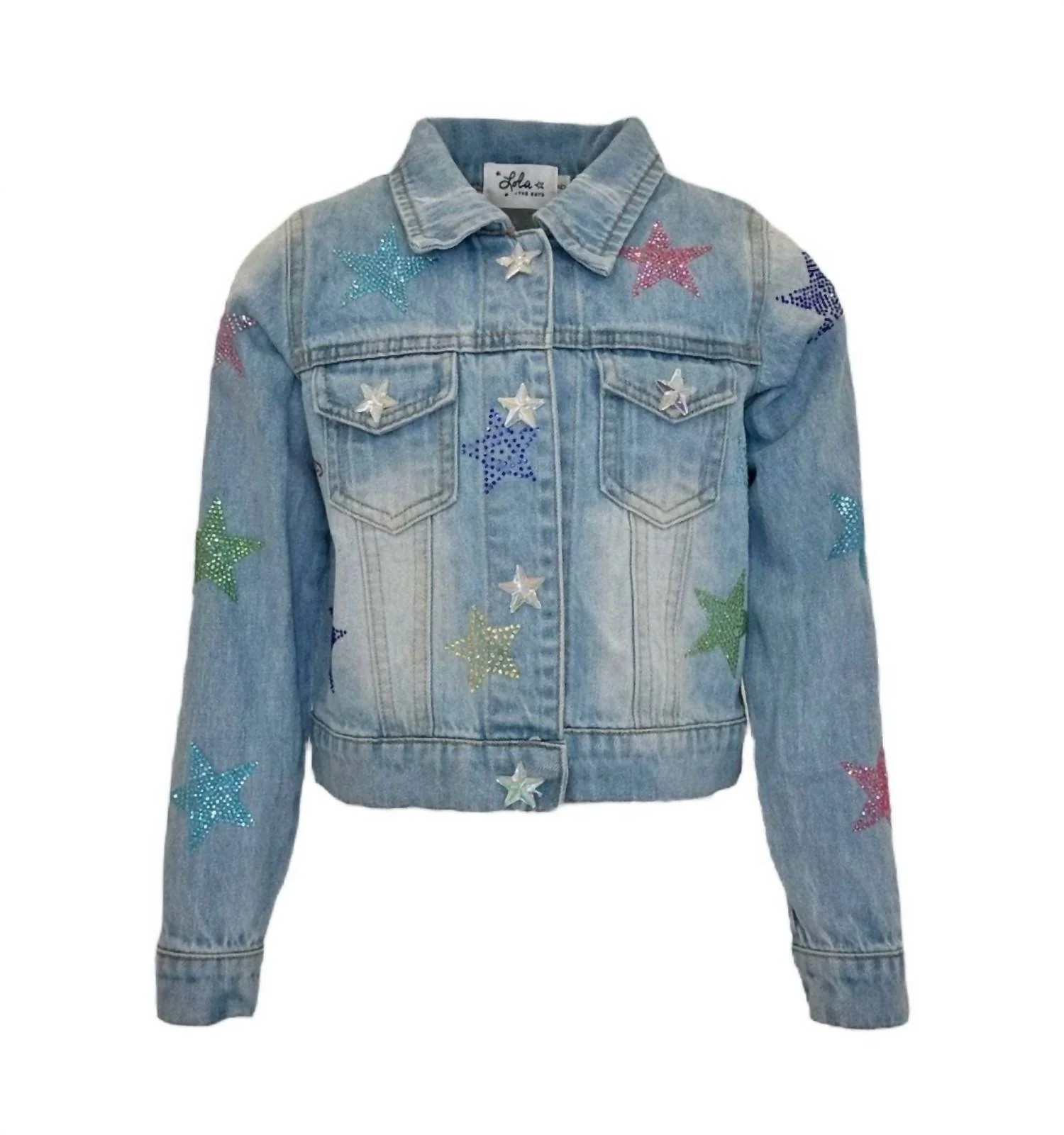 Crystal Rainbow Denim Jacket In Blue | Shop Simon