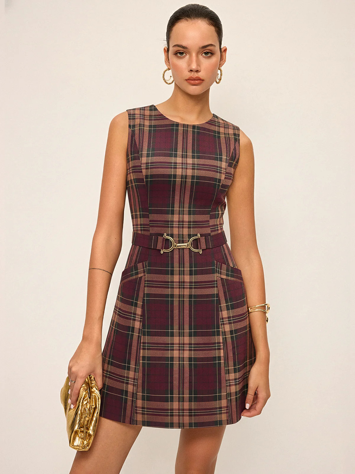 Plaid Sleeveless Mini Dress | Commense