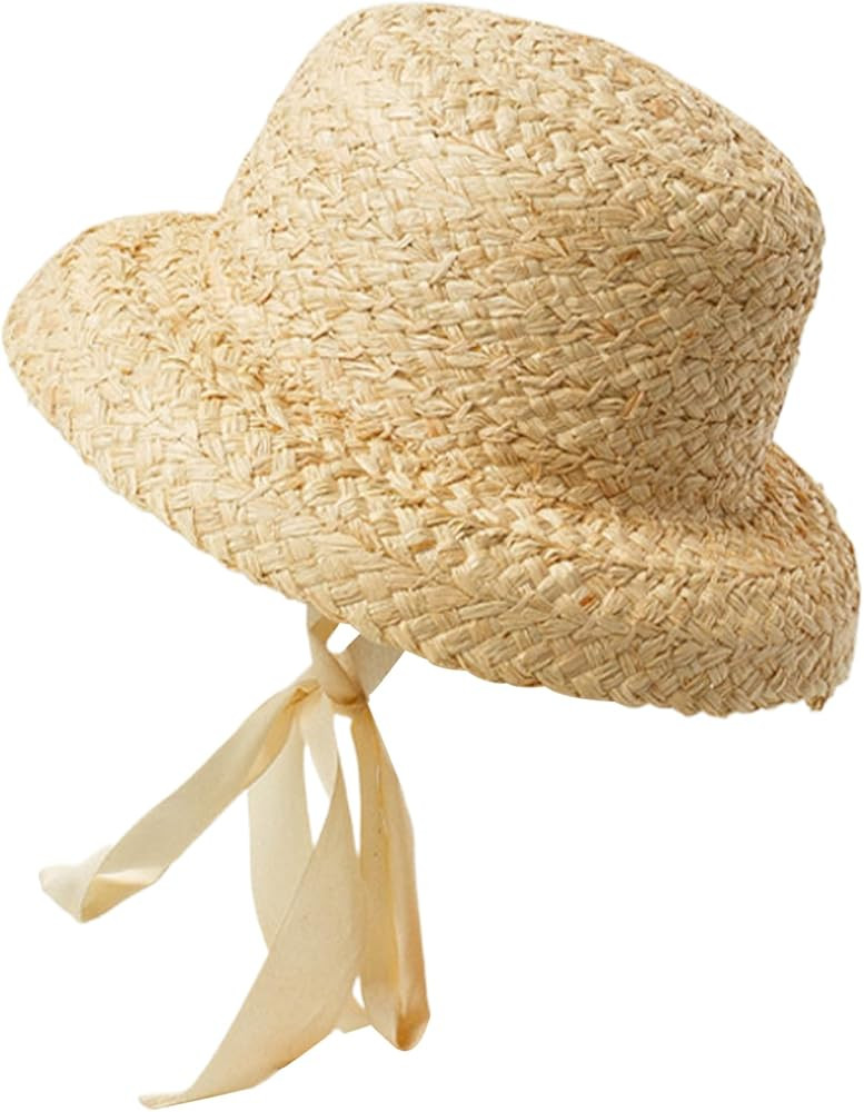 Toddler Straw Hat with Chin Strap Raffia Grass Toddler Sun Hat Woven Sweet Baby Girl Hats Wide Br... | Amazon (US)