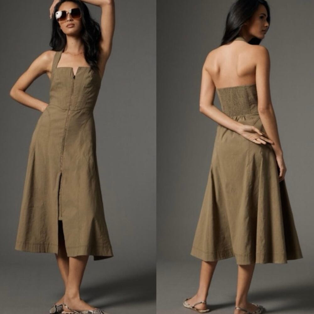 Anthropologie Zip-Front Corset Dress In Moss | Poshmark