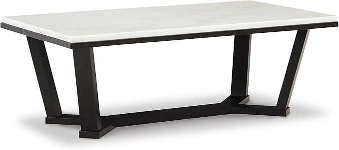 Signature Design by Ashley Fostead Contemporary Rectangular Coffee Table with Marble Top, White M... | Amazon (US)