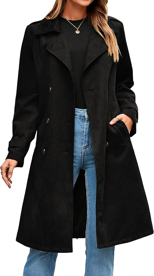 Simplee Womens Long Trench Coat Fall Winter Double Breasted Classic Lapel Slim Work Office Suede ... | Amazon (US)