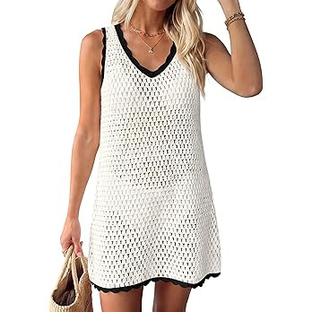 ANRABESS Womens Swimsuit Cover Up 2026 V Neck Knit Swimwear Bathing Suit Crochet Backless Dress S... | Amazon (US)