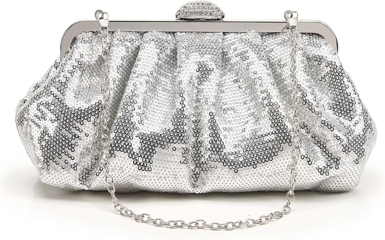 Kseymeir Evening Clutch Purse for Women Cloud Evening Bag Ruched Sequin Glitter Handbags | Amazon (US)