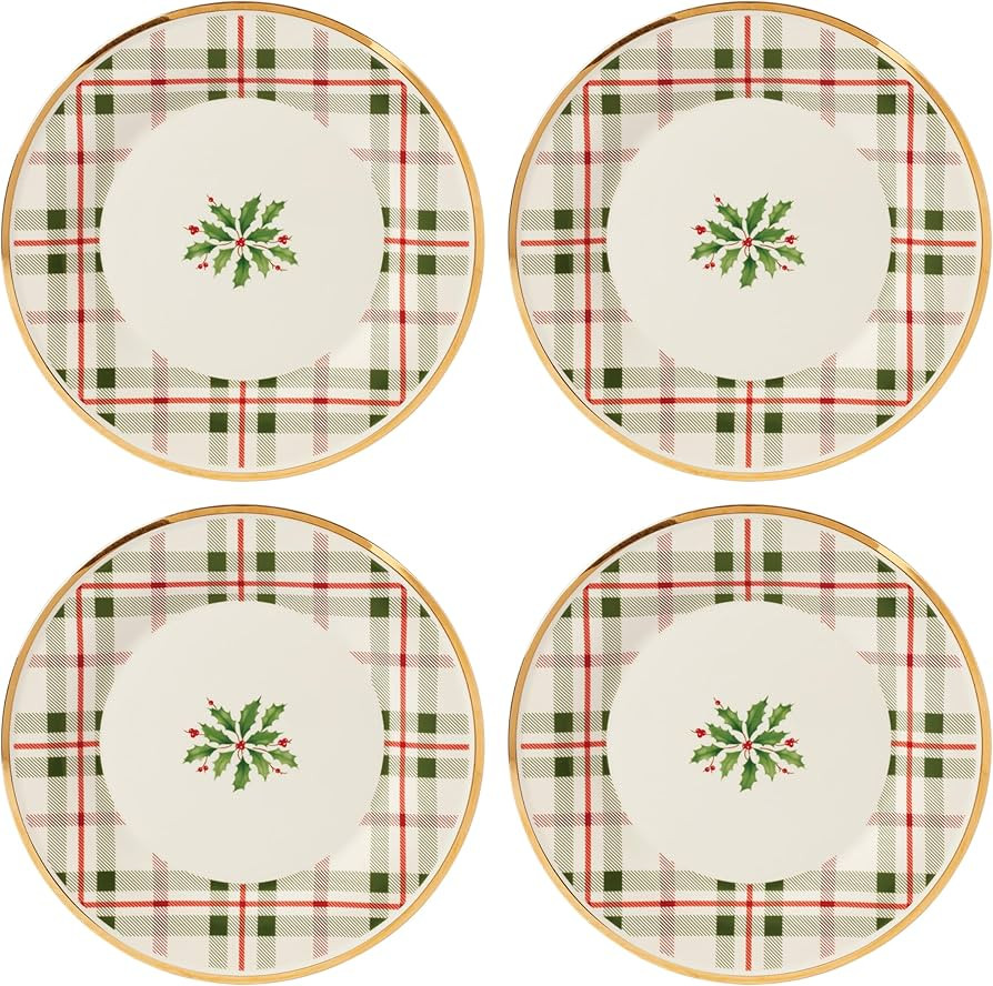 Lenox 894964 Holiday Plaid Accent Plates, Set of 4, Red & Green, Christmas Dinnerware, Hosting | Amazon (US)