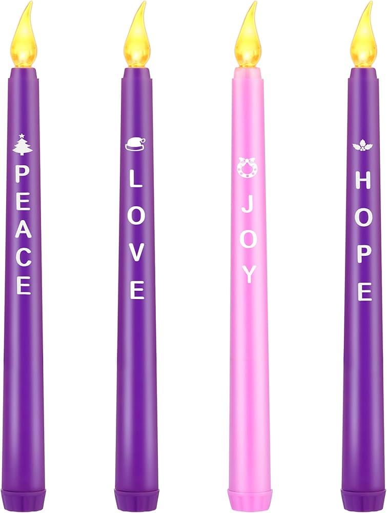 Fovths 4 Pack Christmas Advent Candles with Words Flameless Advent Candle LED Taper Candles Flickeri | Amazon (US)